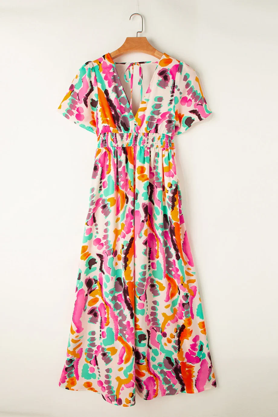 Pink Boho Tie-dye Print V Neck Maxi Dress - Image 14