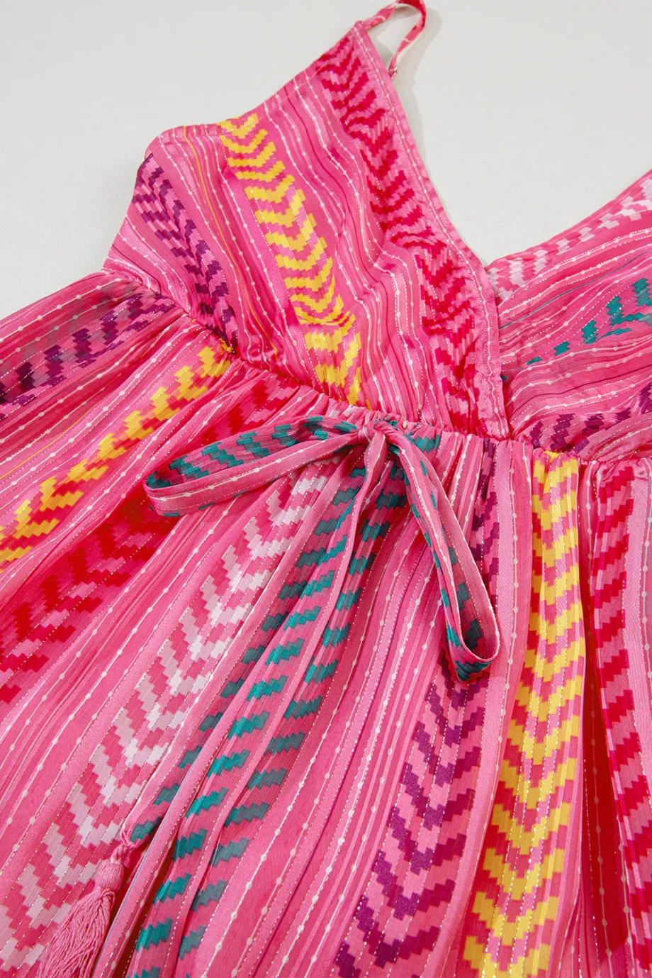 Pink Western Printed Tassel Tie V Neck Wrap Maxi Dress - Image 17
