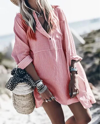 Striped Long Sleeve Tunic Blouses