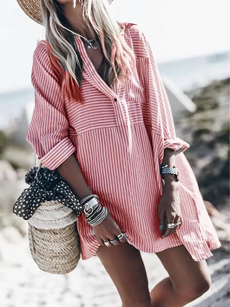 Striped Long Sleeve Tunic Blouses - Image 4