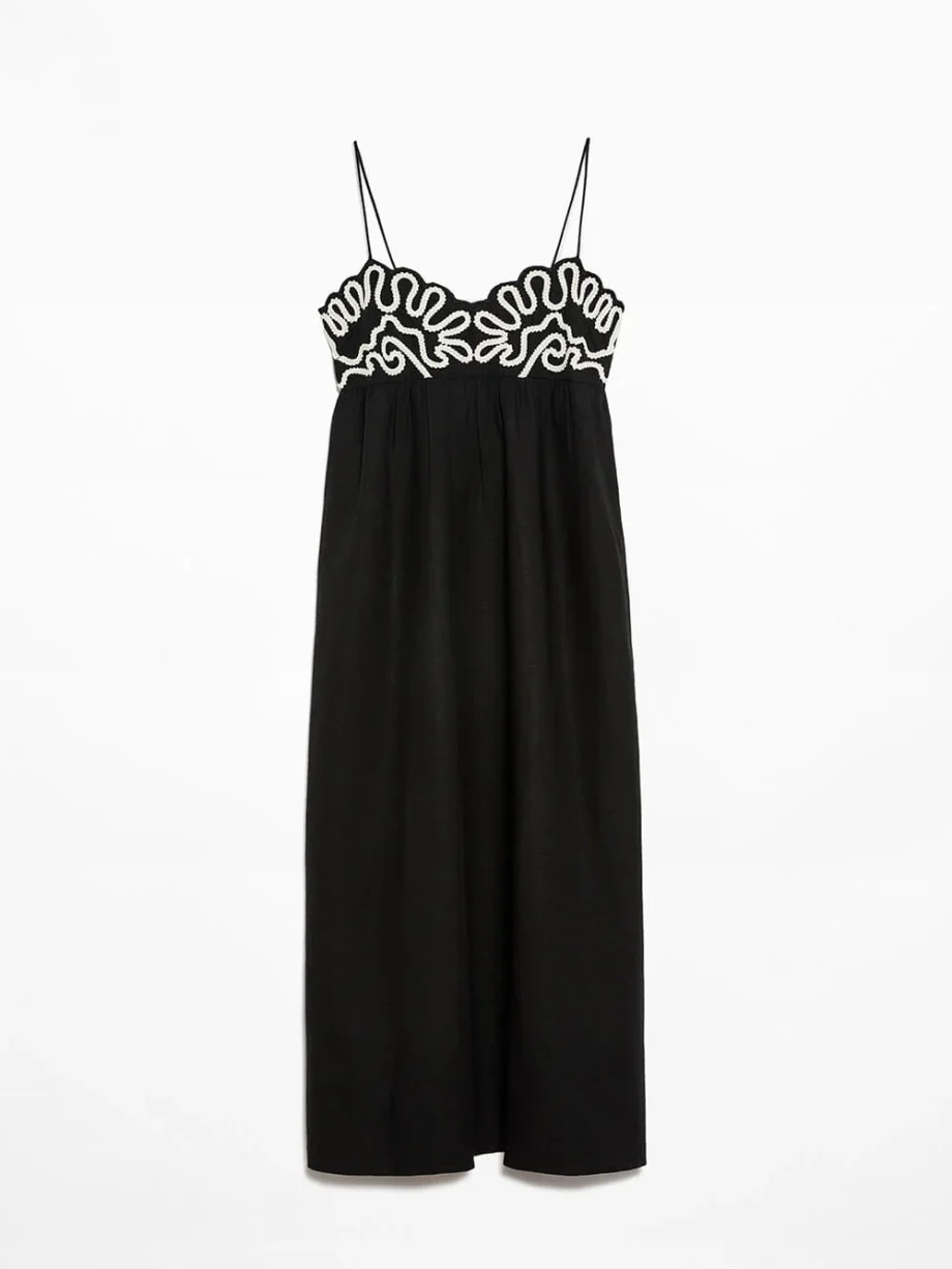 Classic Linen Floral Patchwork Suspender Midi Dress - Image 5