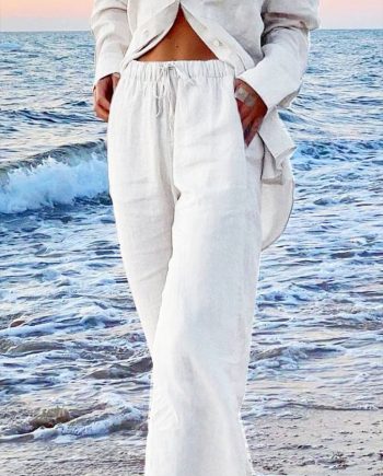 Women's Pocket Casual Cotton Linen Wide Leg Pants