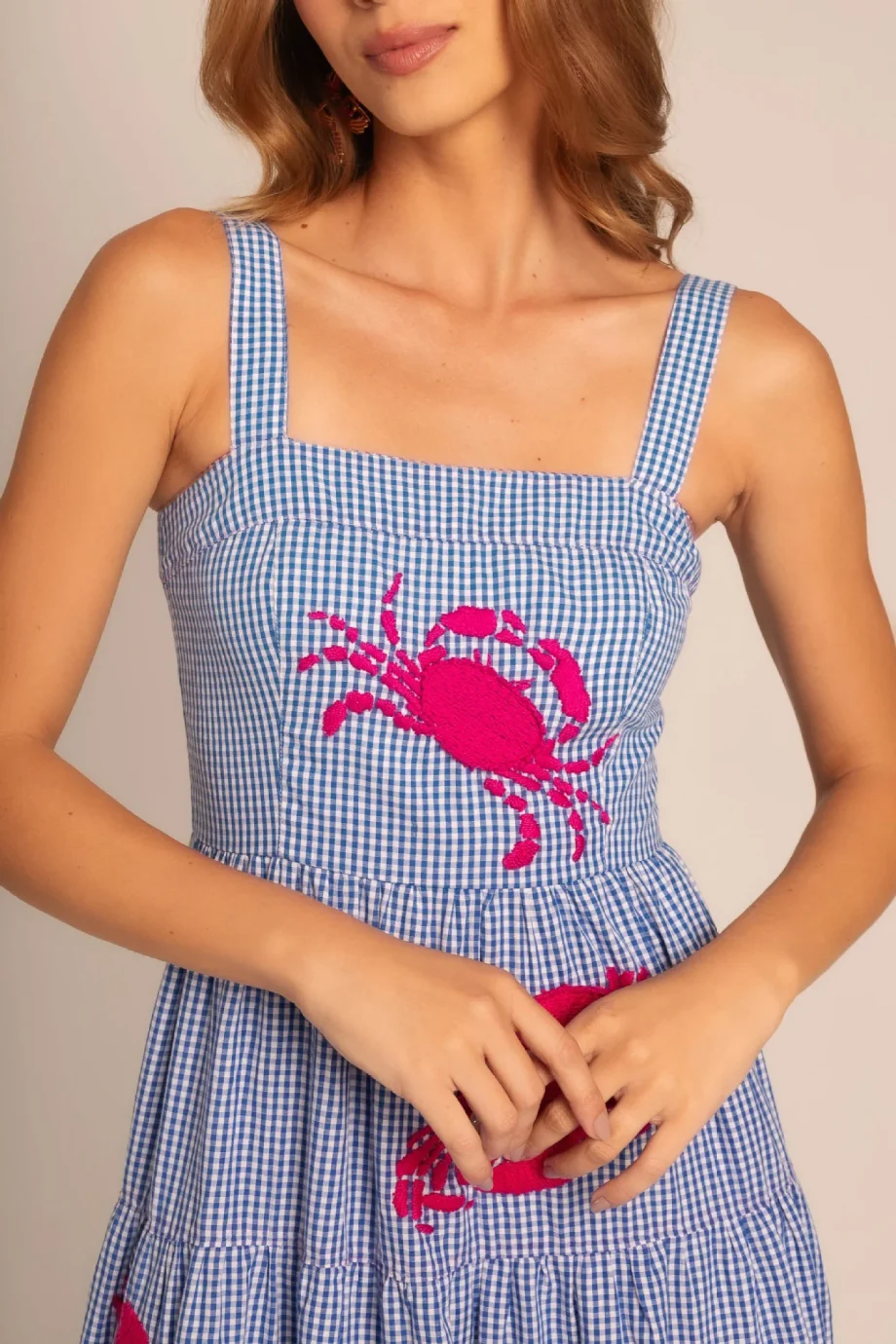 Pink Crab Check Maxi Dress - Image 3